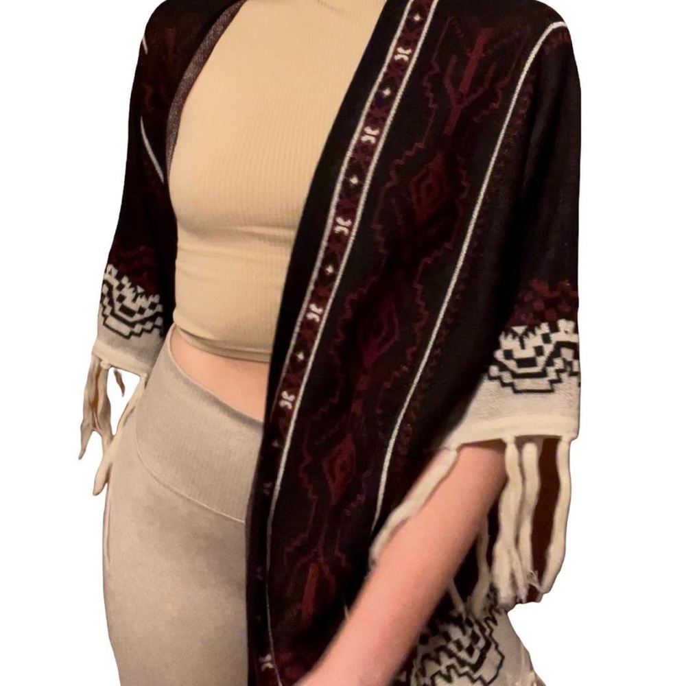 Maroon and tan tribal cardigan